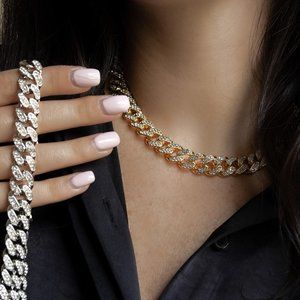 Iced Out Diamond CZ Miami Cuban Link Chain, 12mm Cuban Link Choker